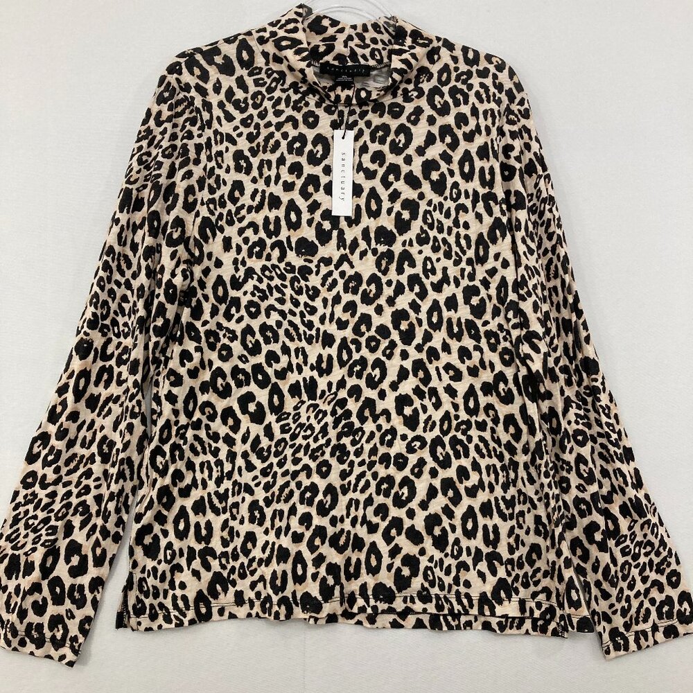 New Sanctuary size XXL Leopard Print Long‎ Sleeve Mock Neck Stretch Knit Top